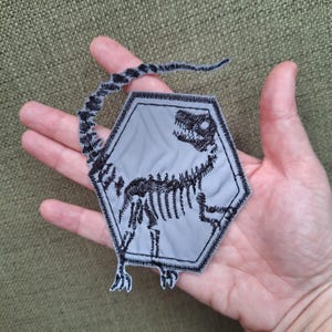 Dinosaur tiranosaur skeleton reflective iron-on embroidered patch