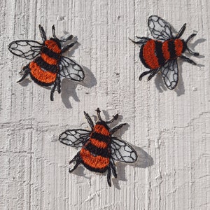 Orange bees embroidered patches set 3 pcs