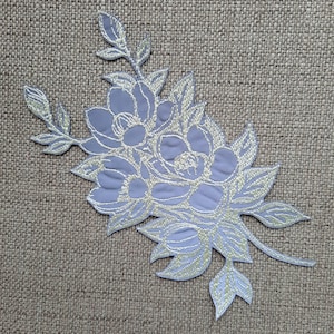 Flowers magnolia reflective embroidered patch iron-on for cloth, backpack