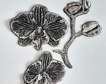 Orchid exotic flowers appliques embroidered patches set