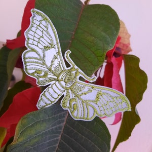 Green moth butterfly reflector embroidered patch iron on