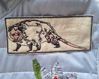 Opossum embroidered patch sew on, animal patch, wildlife
