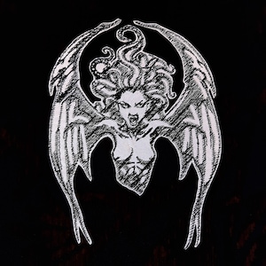 Demon woman horror reflective iron-on embroidered patch