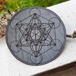 Metatron cube mandala star embroidered patch, large reflective applique