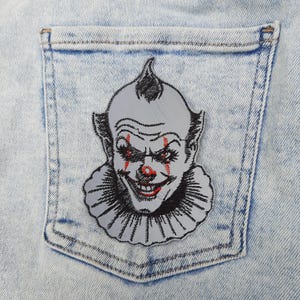 Scary clown iron on reflective embroidered patch