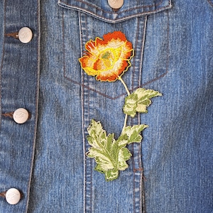 Poppy Flower patch, sew on embroidered patch applique
