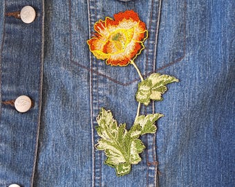 Poppy Flower patch, sew on embroidered patch applique