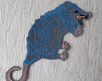 Opossum reflective embroidered patch iron-on