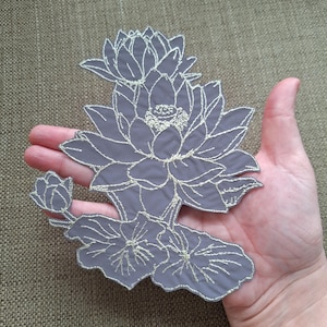 Water lilies large iron-on reflective embroidered patch