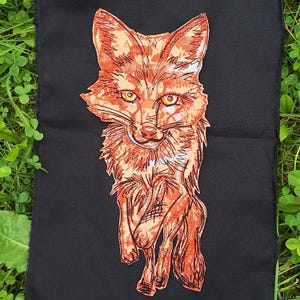 Fox Embroidered Patch set, Large Forest Animal Fabric Applique, Orange Fox Sew On Patch for Jacket Back, Woodland Textile Art Patch