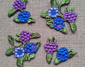 Blackberry berries 4 pcs sew on embroidered patches set applique