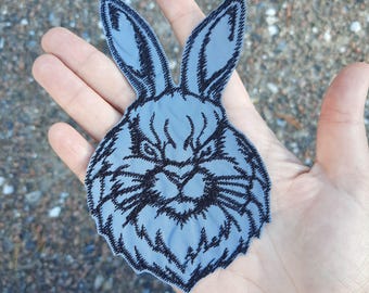 Angry hare reflective embroidered patch iron on, animal patch