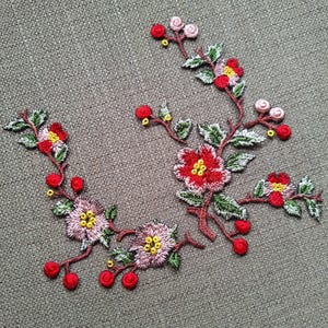 Apple blossom, paradise apples branches sew on embroidered patches set