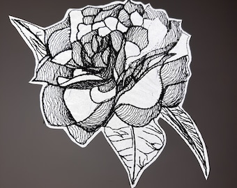 Rose peony flower reflective embroidered patch heijastinmerkki