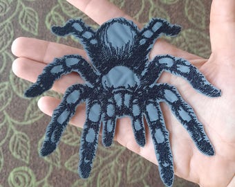 Tarantula spider reflective iron-on embroidered patch