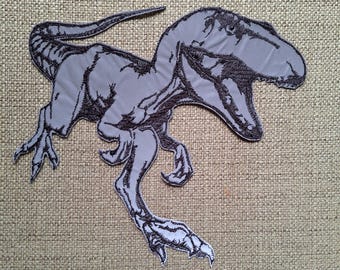 Dinosaur Tyrannosaurus reflective iron-on embroidered patch, large patch