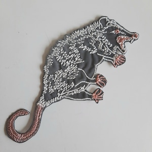 Grey mouse reflective iron-on embroidered patch