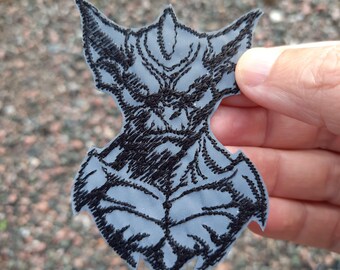 Gargoyle Embroidered Iron-On Patch, Goth Monster Applique