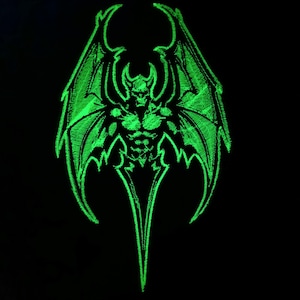 Demon with wings luminous glow in the dark embroidered patch iron on