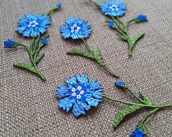 Cornflowers sew on embroidered patches set 4 pcs applique
