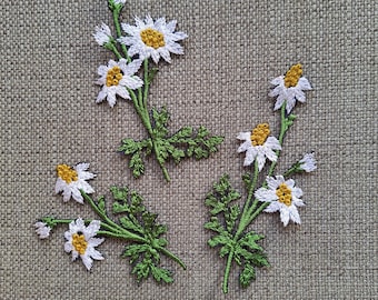 Chamomile flowers sew on embroidered patches set 3 pcs applique