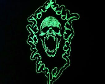 Skull skeleton luminous glow in the dark embroidered patch iron on