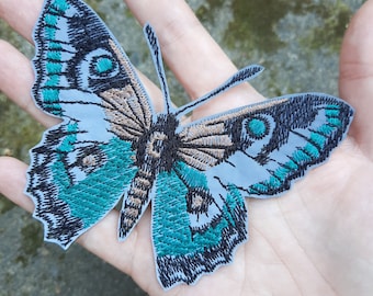 Aufnäher Schmetterling grün, gestickt, zum aufbügeln, für Jacke