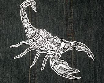 サソリの反射刺繍ワッペン（アイロン接着式）、リアルな昆虫