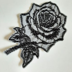 Black rose reflective embroidered patch iron on