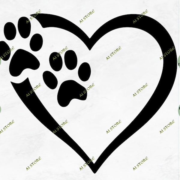 Paw Heart SVG, Animal Paw Svg, Animal Paw Print Svg,Clipart, Cut Files for Cricut, Silhouette
