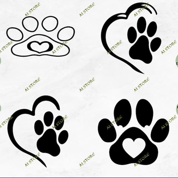 Paw SVG,Paw Heart SVG, Animal Paw Svg, Animal Paw Print Svg,Clipart, Cut Files for Cricut, Silhouette