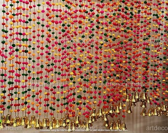 10 pc Colorful Pompom String, Felt Ball String, Stage Backdrop, Haldi Mehendi Decor, Indian Wedding Decoration Garland, Party Backdrop.