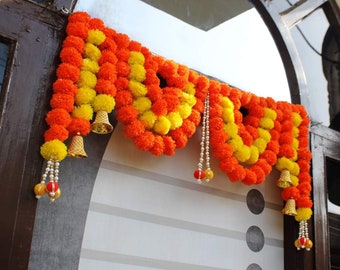 Marigold Bandarwal, Indian Marigold Decoration, Ganpati Decoration, Diwali Decoration, Decorative Door Hanging, Door Toran, Bandarwal.