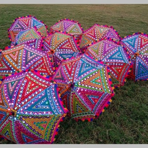 Mirror Work Lot Of Decorative Colorful Umbrella, Parasol, Stage Backdrop, Wedding Decoration, Indian Punjabi Wedding, Rajasthani Parasol