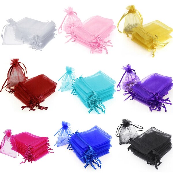 Pack Of 50 Organza Gift Bags, Sheer Favor Bags with Drawstring for Packaging, Organza Transparent Bag, Return Gift Bag, Haldi Mehendi Gift