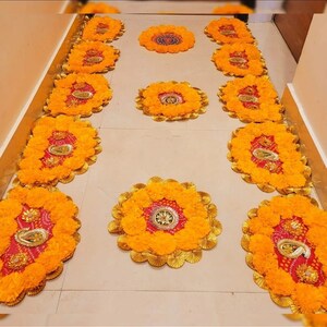 Artificial Flower Mat Rangoli, Diwali Decoration, Home Decor, Ganpati Decoration, Diya Rangoli, Mat rangoli Decoration, Artificial Flower.