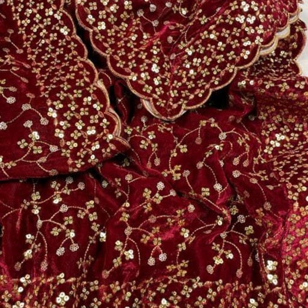 Bestickte Samt Dupatta/Schal, 4-seitig bestickte schwere Party- und Hochzeitskleidung, indische/pakistanische Dupatta Versandkostenfrei
