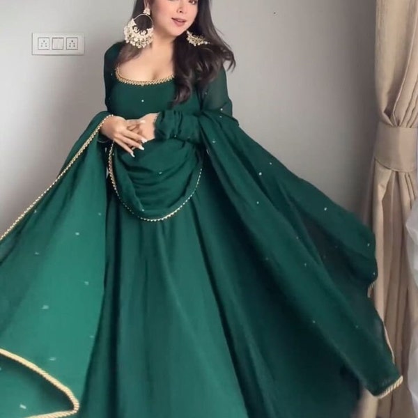 Dark Green Anarkali Suit, Mehendi Dress, Indian Traditional Suit, Punjabi Suit,Pakistani Suit, Dark Green Suit, Nikha Dress, Full Stitched