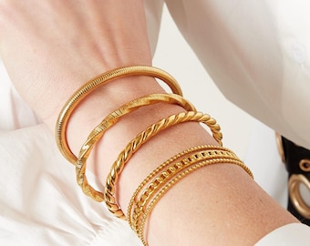 Bracelet Bangle Rope Gold or Silver, Stainless Steel, One Size