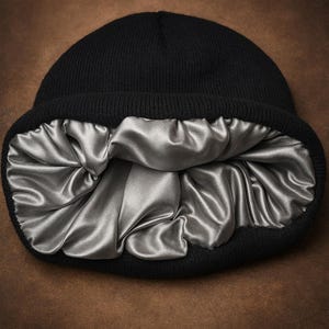 Satin Lined Knit Beanie – Slouchy Winter Hat, Frizz Reducing Hair Care Cap, Silk Interior Beanie for Men & Women, Multiple Colors