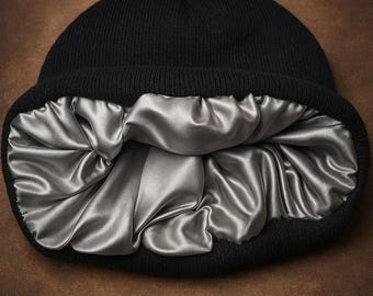 Vintage Brand New Y2K Black Loose Cotton Distressed Shabby Beanie