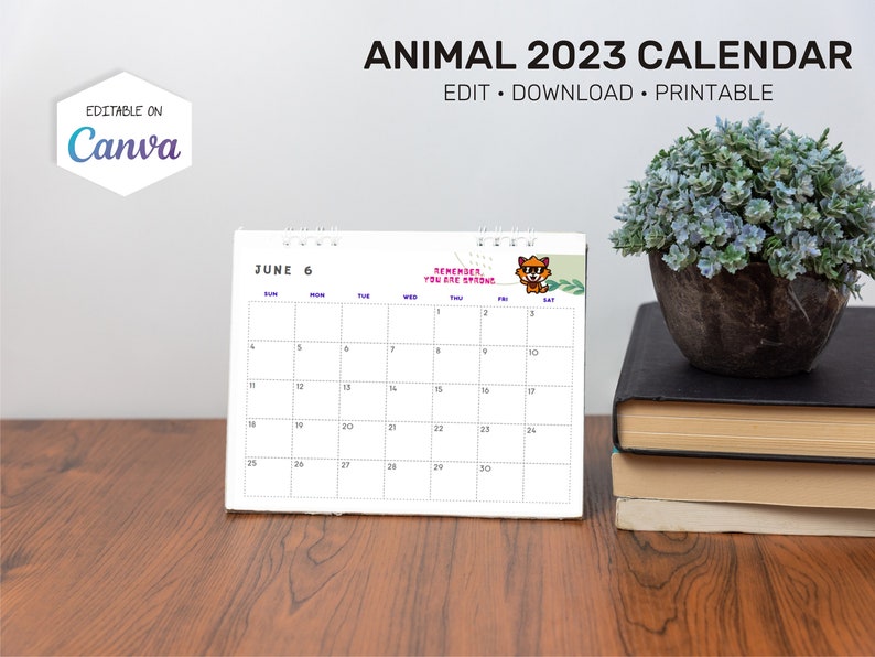 Animal Calendar 2023, Editable Digital Monthly Calendar 2023, Printable Calendar 2023, Planner