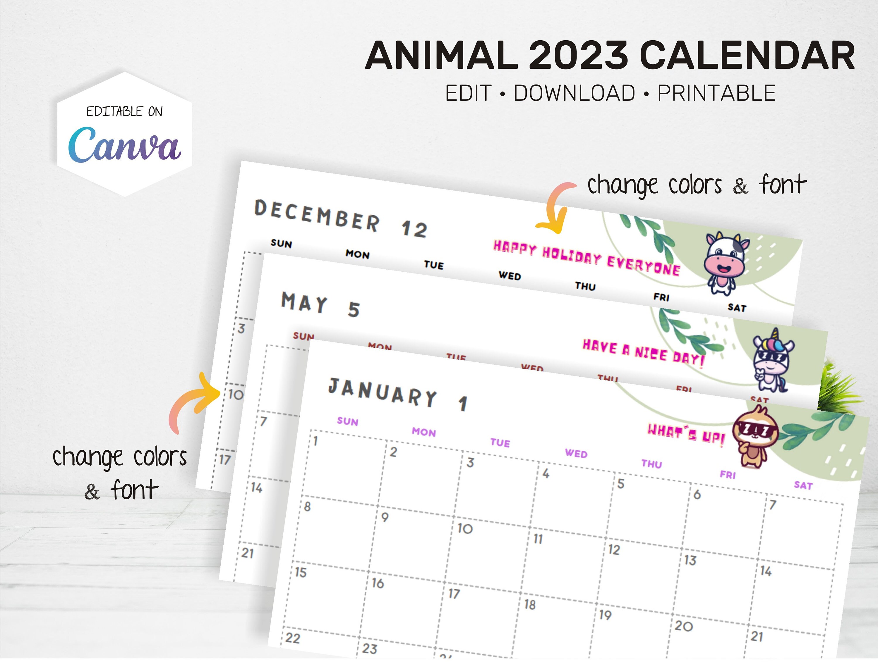 Animal Calendar 2023 Editable Digital Monthly Calendar 2023 Printable animal-calendar-2023-editable-digital-monthly-calendar-2023-printable