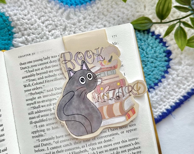 Black Cat 'Book Wizard' Magnetic Bookmark: Booktok Reader Gift
