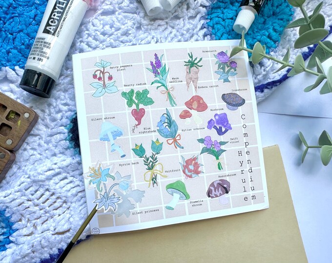 Hyrule Compendium Stickersheet, Legend of Zelda plants BOTW/ TOTK, Weatherproof Matte Vinyl
