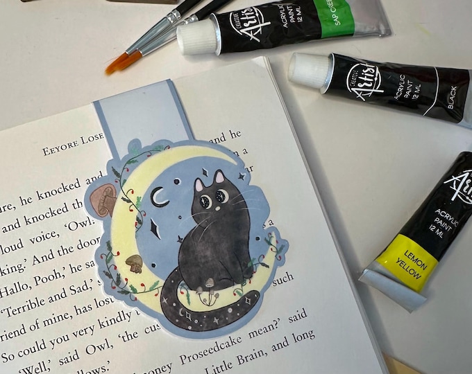 Black Moon Cat Celestial Magnetic Bookmark: Reader Gift
