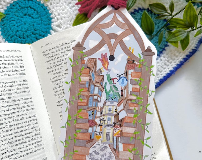Diagon Alley Bookmark: Glossy Wizarding World Art with Tassel
