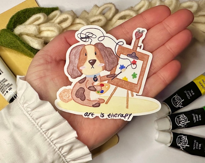 Dog Art is Therapy Sticker: Weatherproof Matte Vinyl