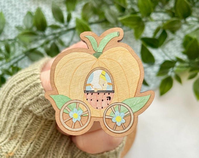 Cinderella Pumpkin Carriage Wooden Pin: Fairy tale Disney Cherry Wood Badge
