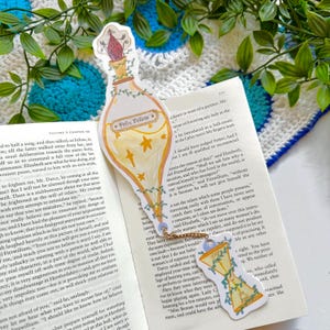 Grand marque-page brillant avec chaîne | Potion de chance Felix Felicis | Alchemy Witchcraft Wizarding World Flacon de potion magique | Porte-bonheur fait main